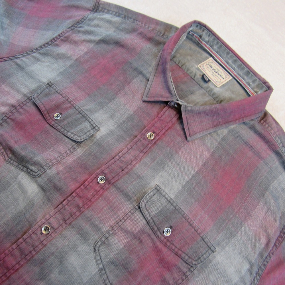 Flag & Anthem Button Down Men's XXXL Grey Burgundy Plaid FA23WS1609